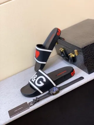 Dolce & Gabbana Slides con impressão de logo preto branco alça sola de borracha moldada chinelos 3