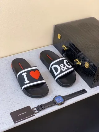 Dolce & Gabbana Slides con impressão de logo preto branco alça sola de borracha moldada chinelos 4