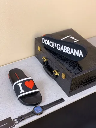 Dolce & Gabbana Slides con impressão de logo preto branco alça sola de borracha moldada chinelos 6