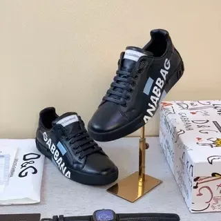Dolce & Gabbana Portofino Black Leather Lifestyle Sneakers