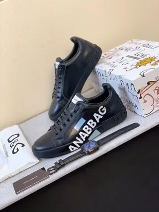 Dolce & Gabbana Portofino Chaussures de Cuir Noir Style de Vie 3