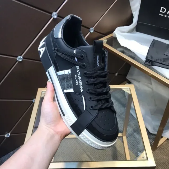 Dolce & Gabbana Portofino حذاء أسلوب حياة جلد أسود مع حزام 2