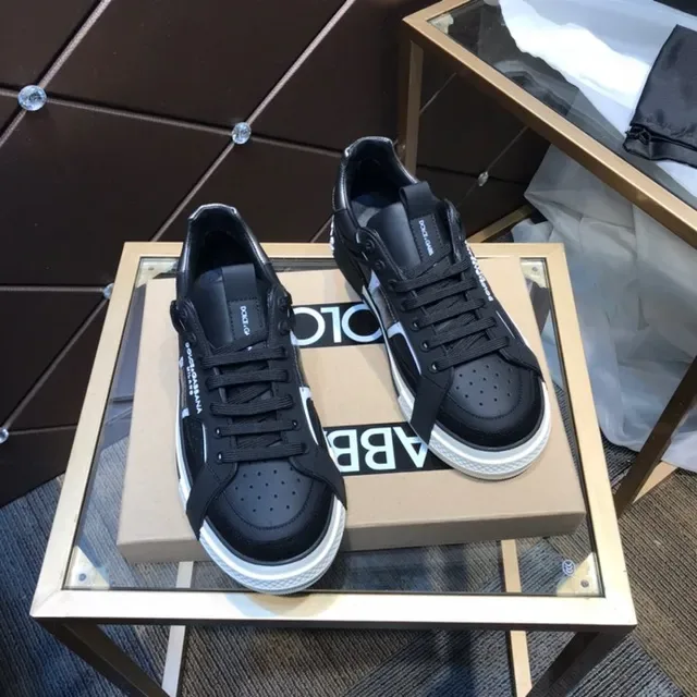Dolce & Gabbana Portofino حذاء أسلوب حياة جلد أسود مع حزام 3