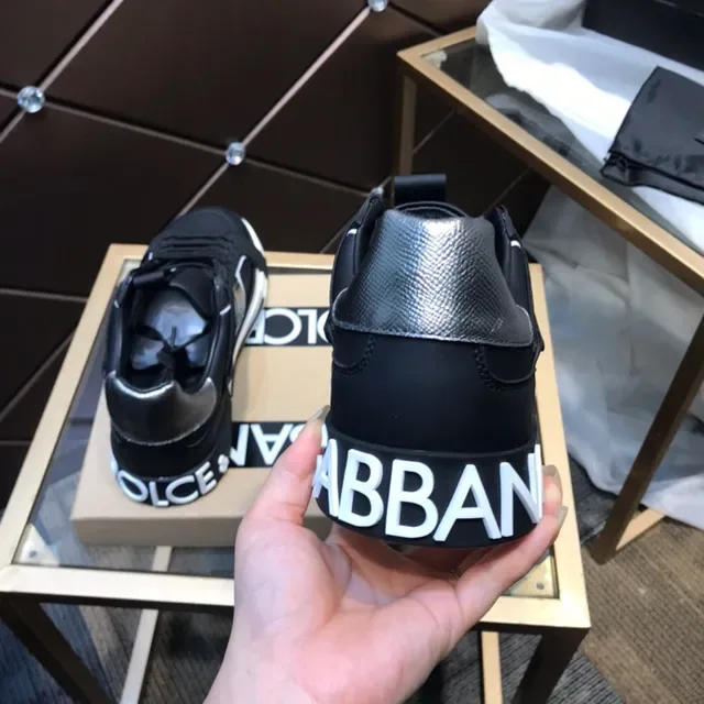 Dolce & Gabbana Portofino حذاء أسلوب حياة جلد أسود مع حزام 9