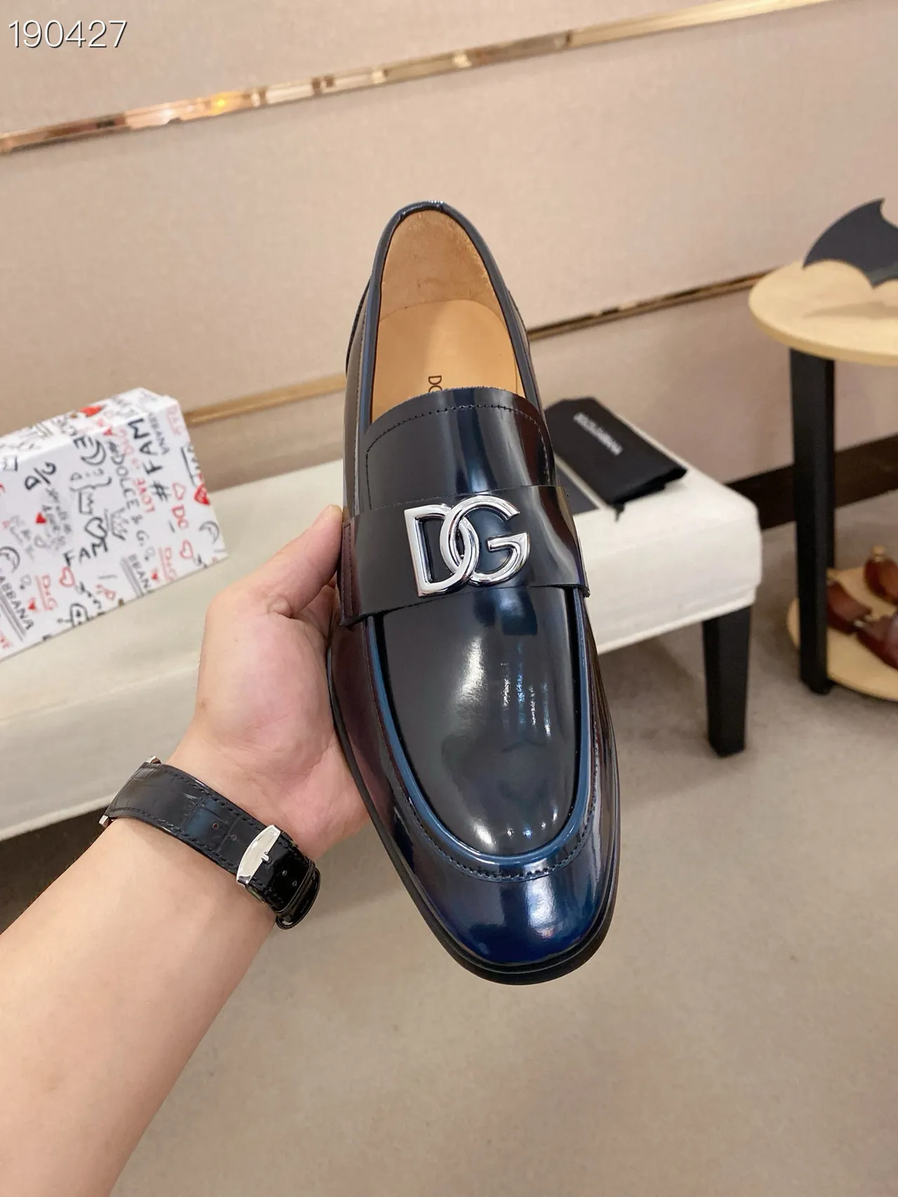 Dolce &amp; Gabbana Portofino marine cuir verni mocassins 6