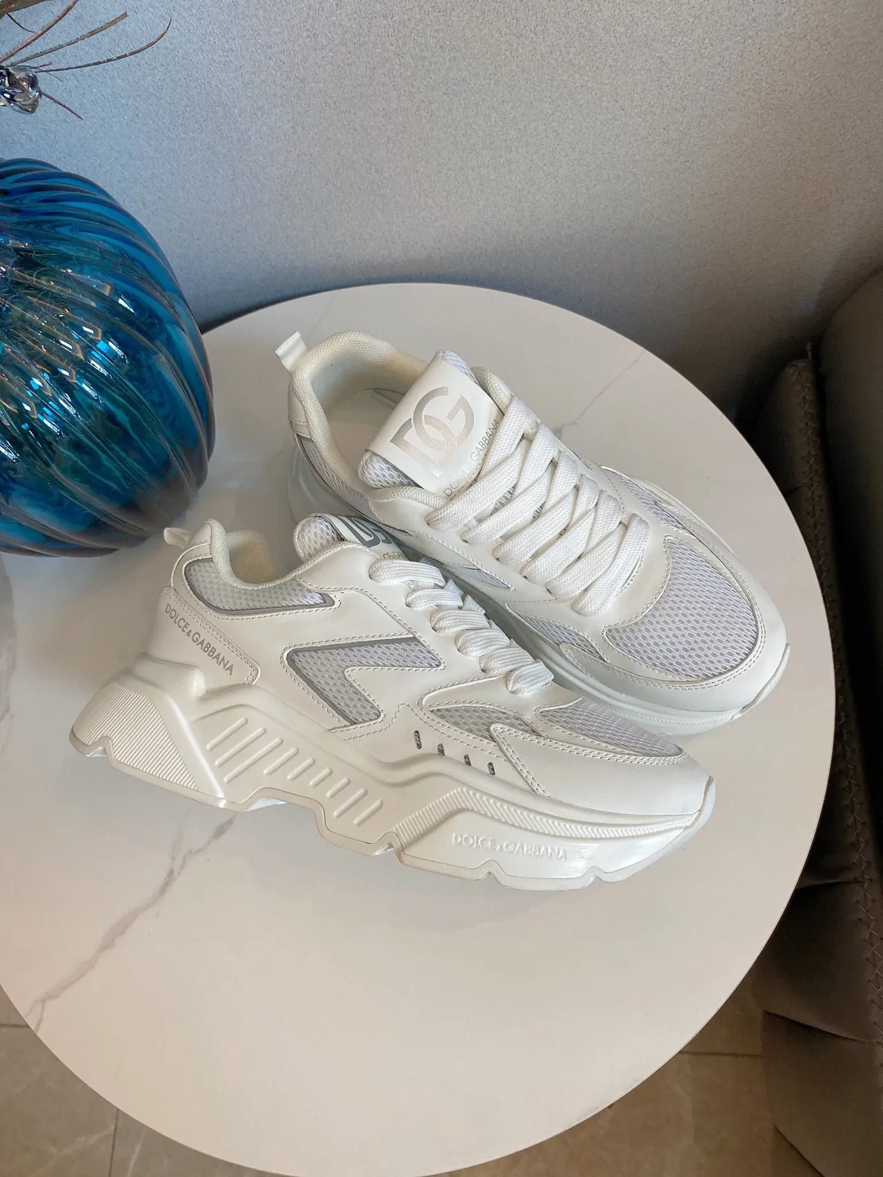 Dolce & Gabbana Sola branca cinza malha-sintético híbrido superior sneakers chunky 3