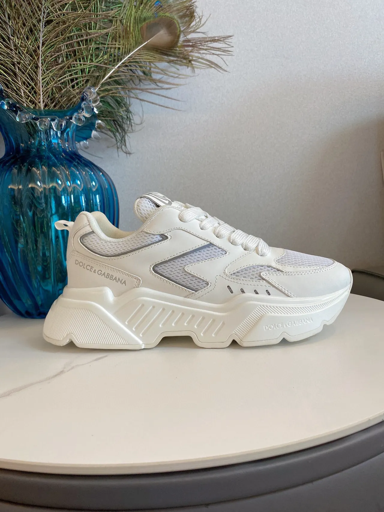 Dolce & Gabbana Sola branca cinza malha-sintético híbrido superior sneakers chunky 4
