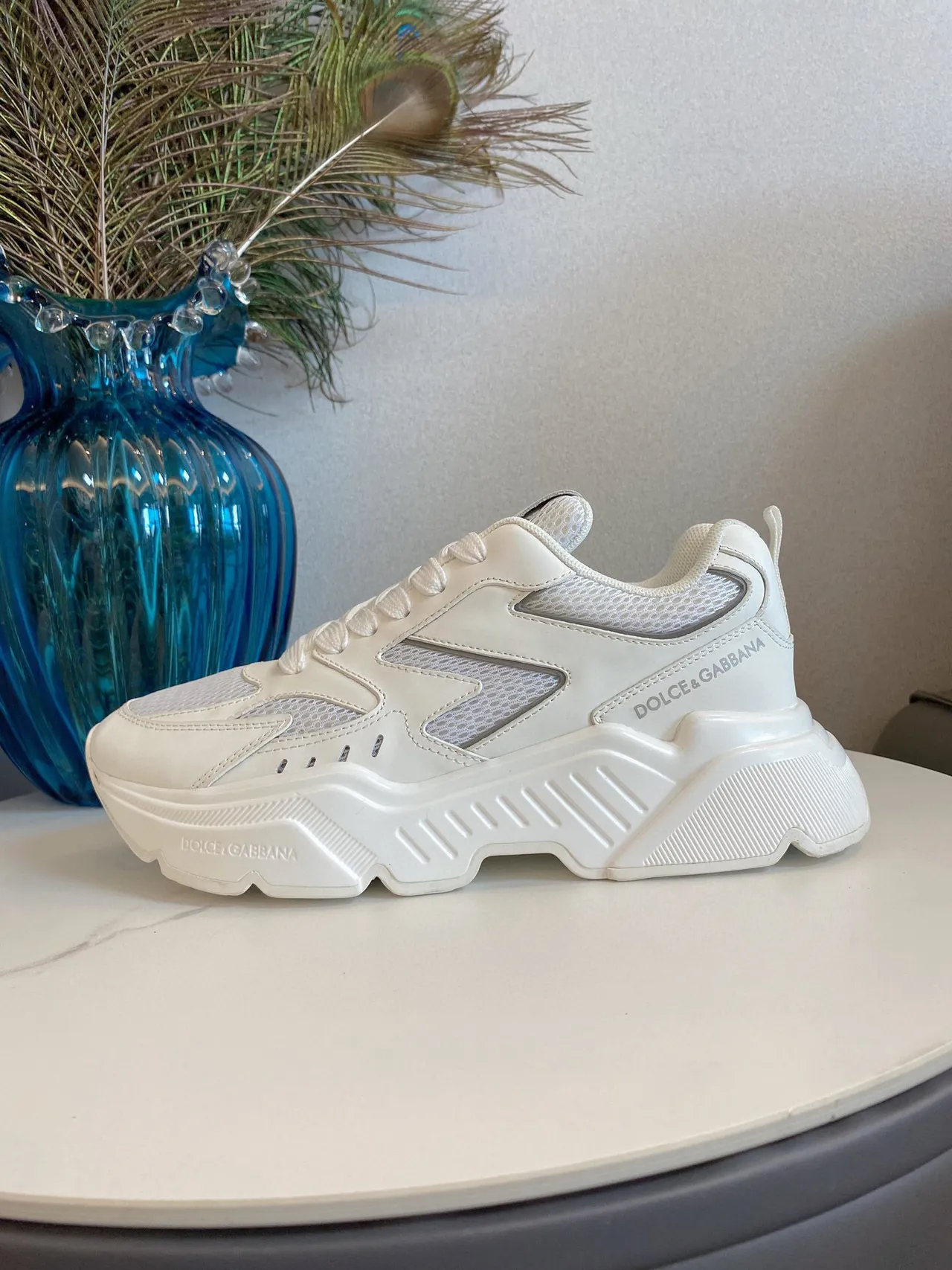 Dolce & Gabbana Sola branca cinza malha-sintético híbrido superior sneakers chunky 5