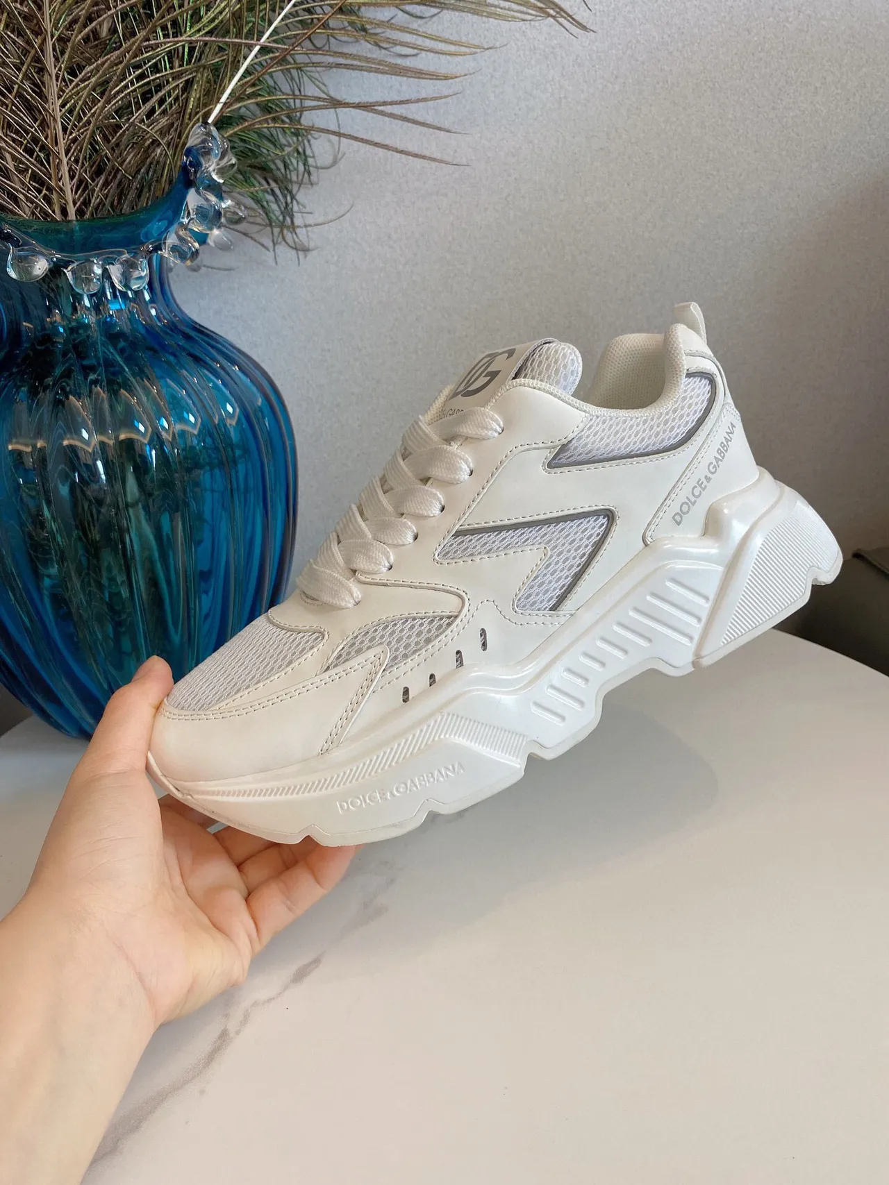 Dolce & Gabbana Sola branca cinza malha-sintético híbrido superior sneakers chunky 6