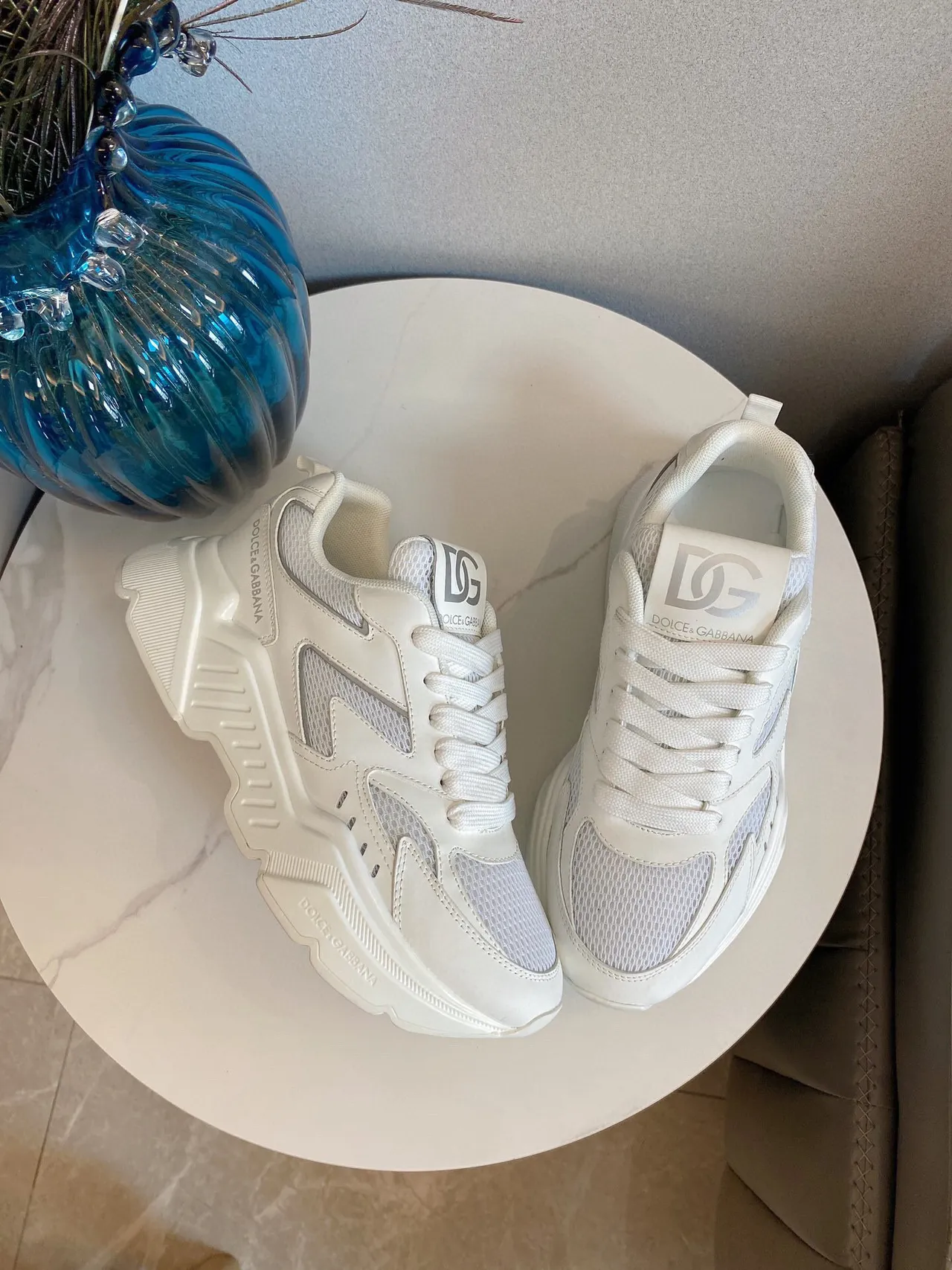 Dolce & Gabbana Sola branca cinza malha-sintético híbrido superior sneakers chunky 8