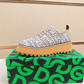 Dolce & Gabbana Beige Brown Logo-Print Canvas Upper Platform Sole Lifestyle Sneakers