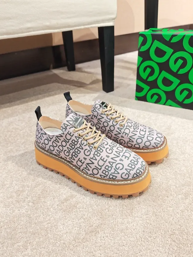 Dolce & Gabbana Beige Marron Logo-Print Toile Semelle Plateforme Sneakers Lifestyle 4