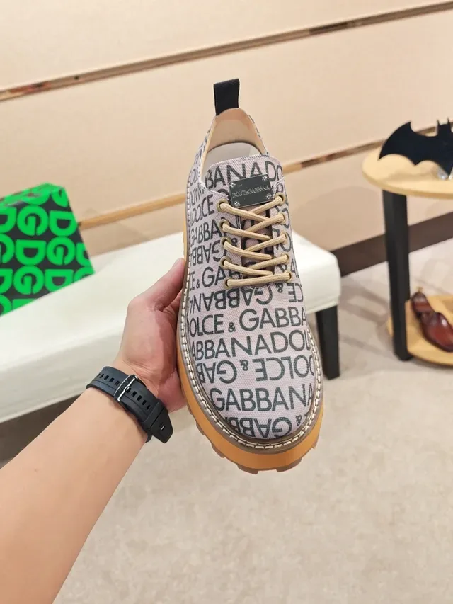 Dolce & Gabbana Beige Marron Logo-Print Toile Semelle Plateforme Sneakers Lifestyle 5