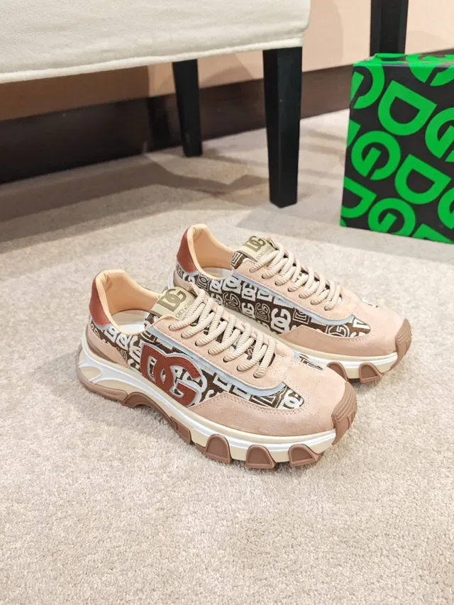 Dolce & Gabbana Beige Brown Platform Sole Multi-Material Upper Chunky Sneakers 4
