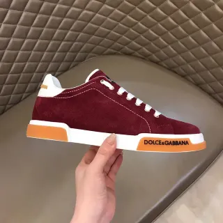 Dolce & Gabbana Burgundy Orange Suede Upper Contrast White Stitching Lifestyle Sneakers