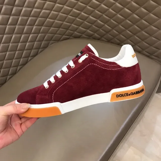 Dolce & Gabbana Burgundy Orange Suede Upper Contrast White Stitching Lifestyle Sneakers 2