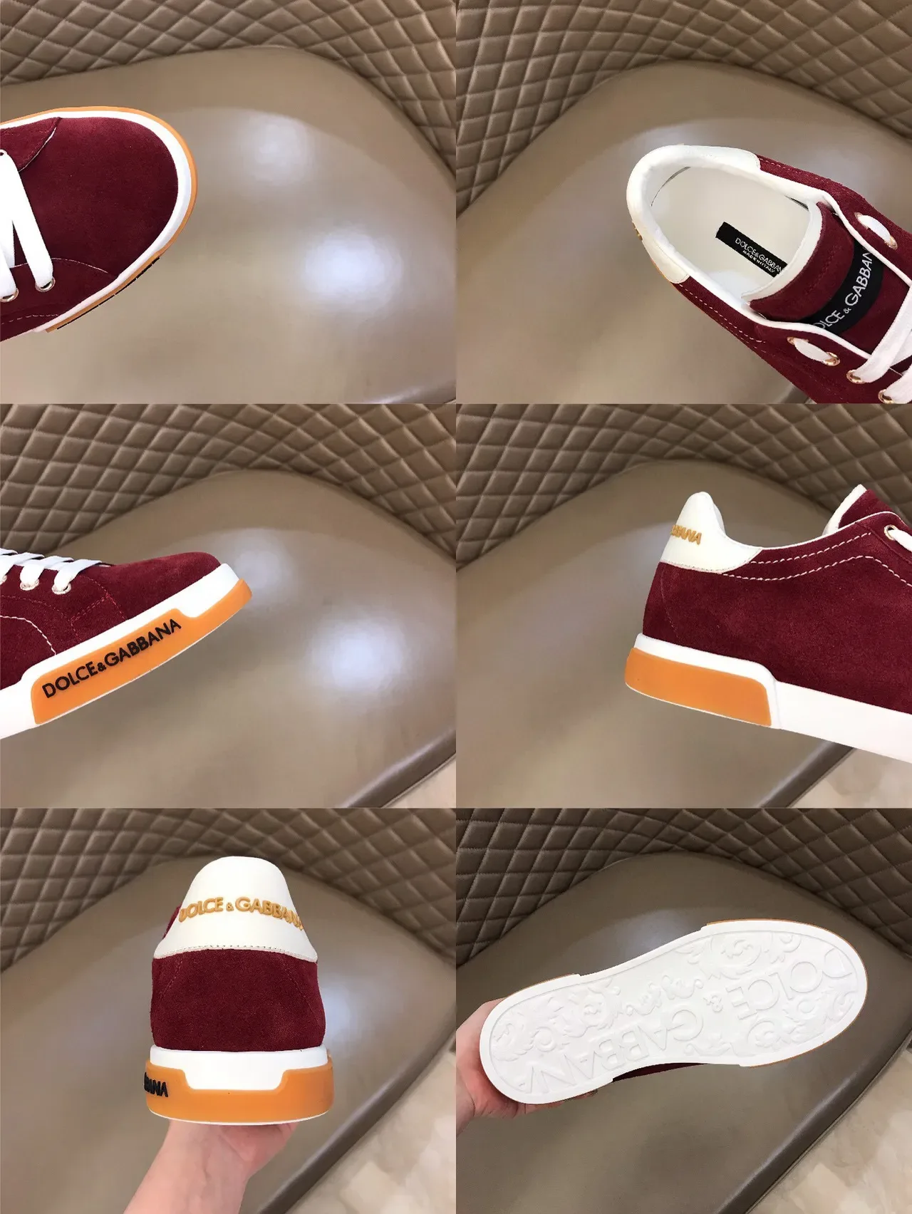 Dolce & Gabbana Burgundy Orange Suede Upper Contrast White Stitching Lifestyle Sneakers 3