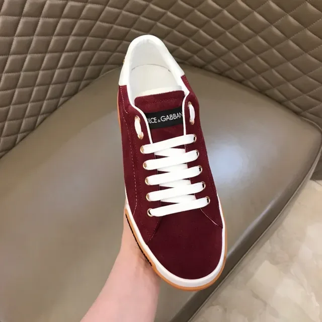 Dolce & Gabbana Burgundy Orange Suede Upper Contrast White Stitching Lifestyle Sneakers 4