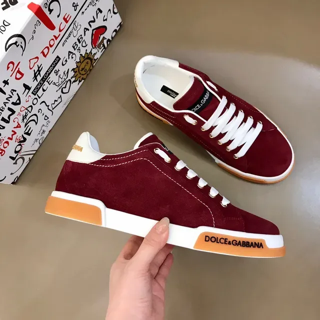 Dolce & Gabbana Burgundy Orange Suede Upper Contrast White Stitching Lifestyle Sneakers 6