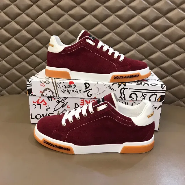 Dolce & Gabbana Burgundy Orange Suede Upper Contrast White Stitching Lifestyle Sneakers 7