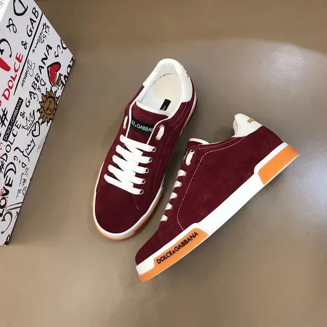 Dolce & Gabbana Burgundy Orange Suede Upper Contrast White Stitching Lifestyle Sneakers 8
