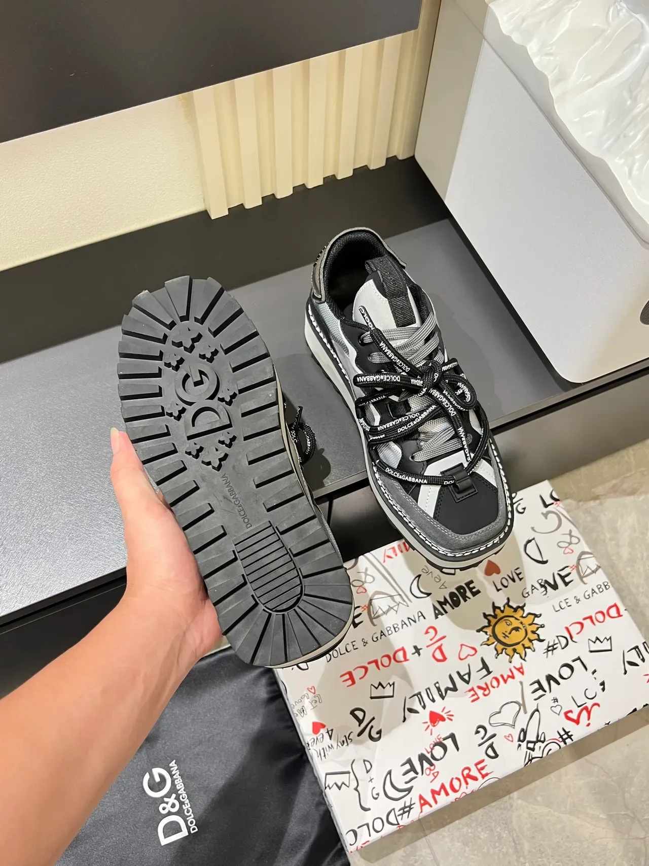 Dolce & Gabbana Gray Black Platform Sole Mesh-Synthetic Hybrid Upper Sneakers 3