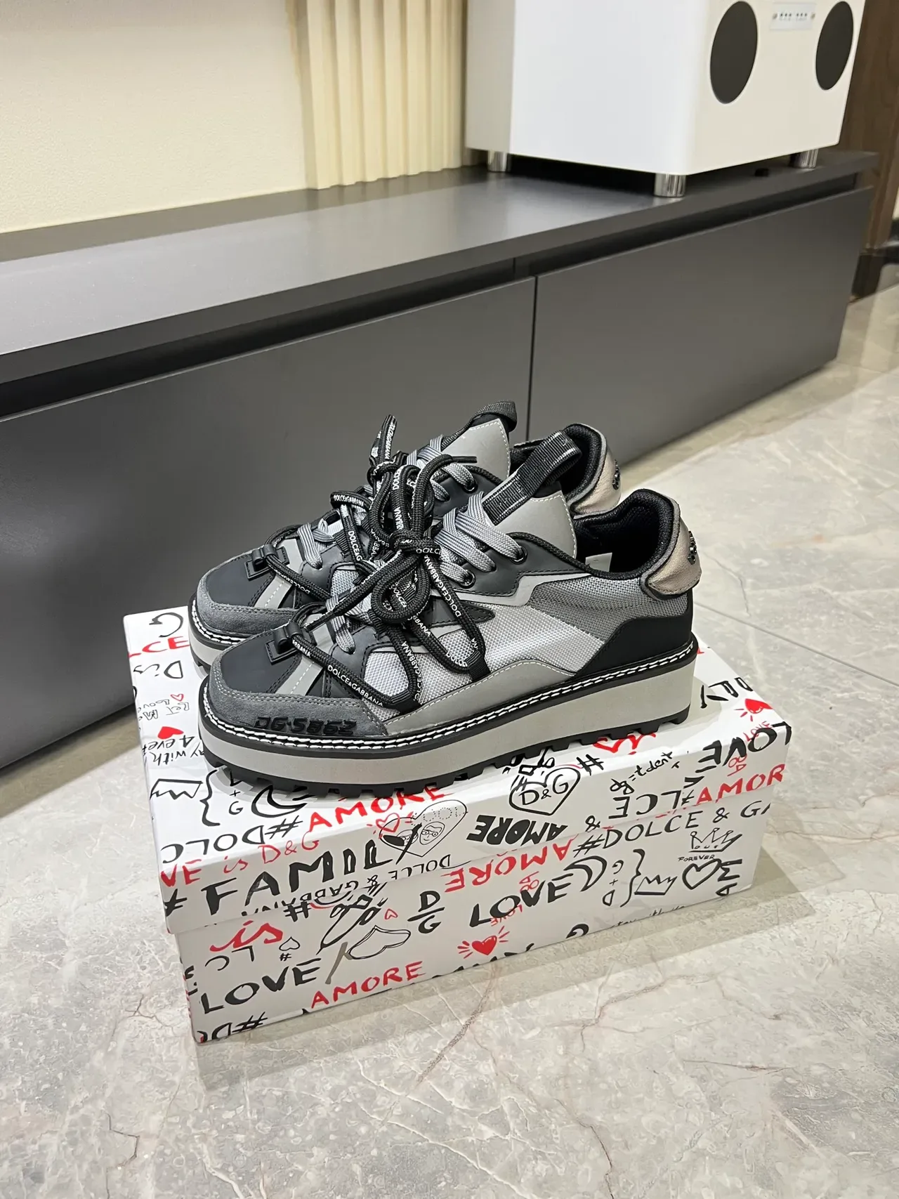 Dolce & Gabbana Gray Black Platform Sole Mesh-Synthetic Hybrid Upper Sneakers 5