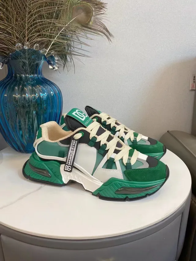 Dolce & Gabbana Green White Sole Multi-Panel Layered Upper Chunky Sneakers 2
