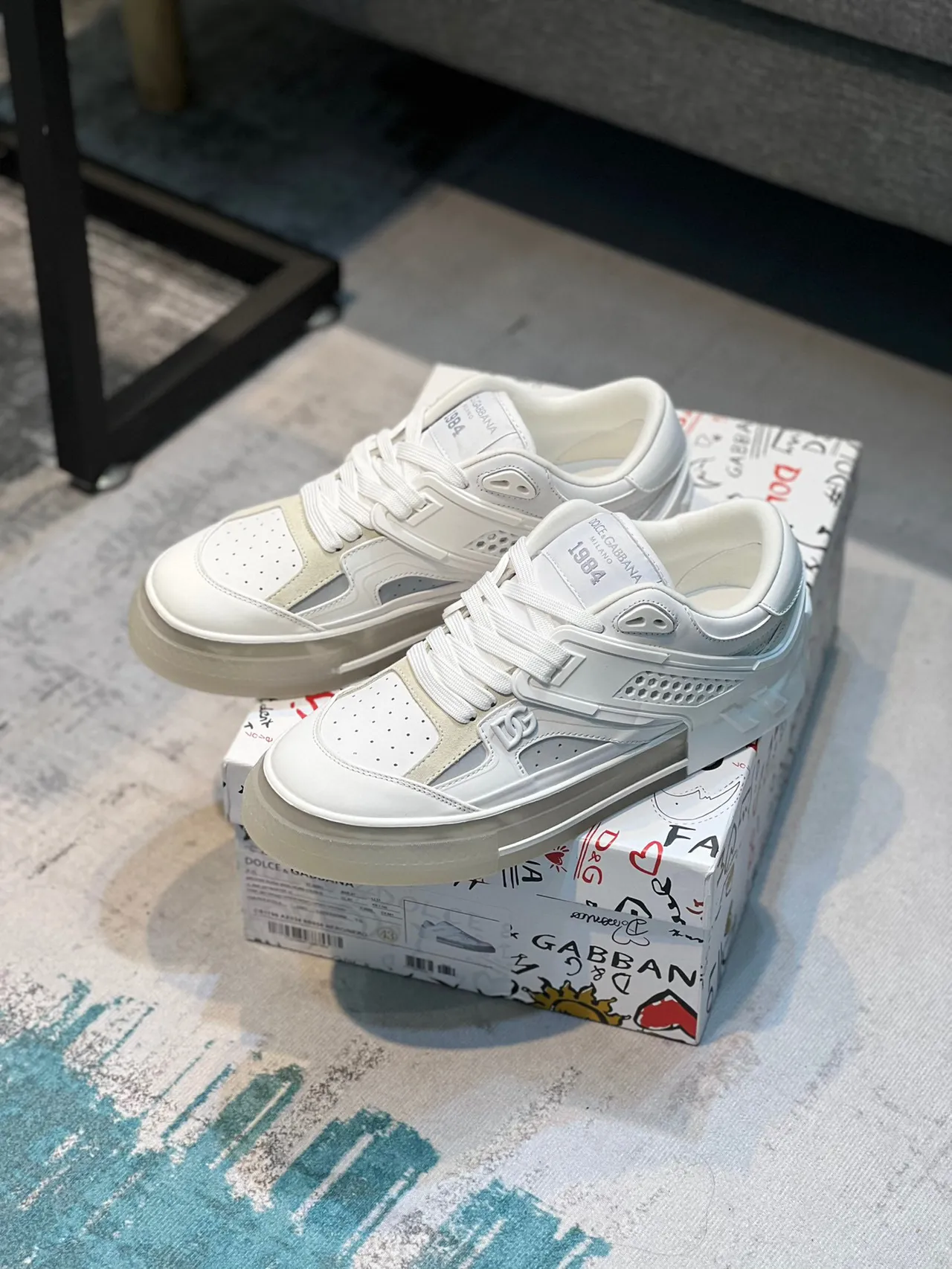 Dolce & Gabbana Sneaker Lifestyle Blanc Beige Low-Top Couches Superposées Sneakers Lifestyle 8