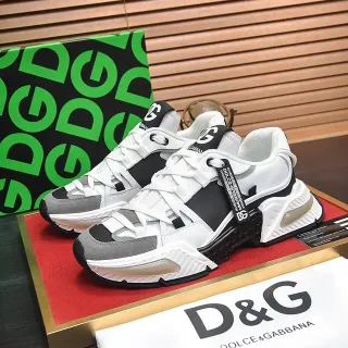 Dolce & Gabbana NS1 White Black Multi-Layered Upper Sculpted Sole Chunky Sneakers