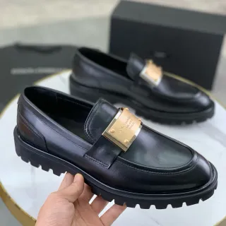 Dolce & Gabbana Portofino 黑色金色皮革饰板乐福鞋