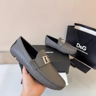 Dolce & Gabbana Portofino Gray Black Leather Moc-Toe Loafer