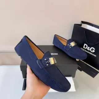 Dolce & Gabbana Portofino Navy Gold Suede Metal Horsebit Buckle Loafer