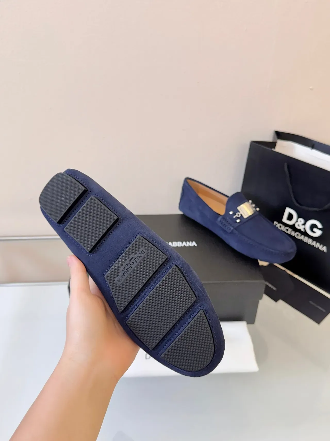 Dolce & Gabbana Portofino Azul Marinho Dourado Suede Metal Horsebit Buckle Mocassim 5