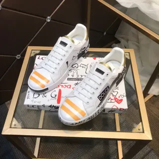 Dolce & Gabbana Portofino White Orange Low-Top Leather Upper Lifestyle Sneakers