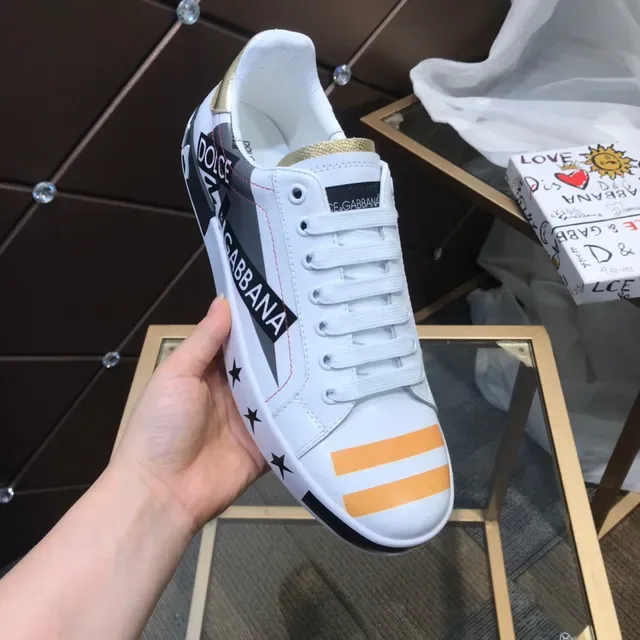 Dolce & Gabbana Portofino White Orange Low-Top Leather Upper Lifestyle Sneakers 2