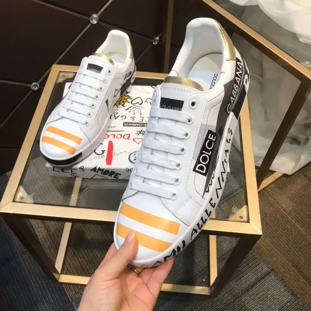 Dolce & Gabbana Portofino White Orange Low-Top Leather Upper Lifestyle Sneakers 3