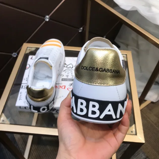 Dolce & Gabbana Portofino White Orange Low-Top Leather Upper Lifestyle Sneakers 6