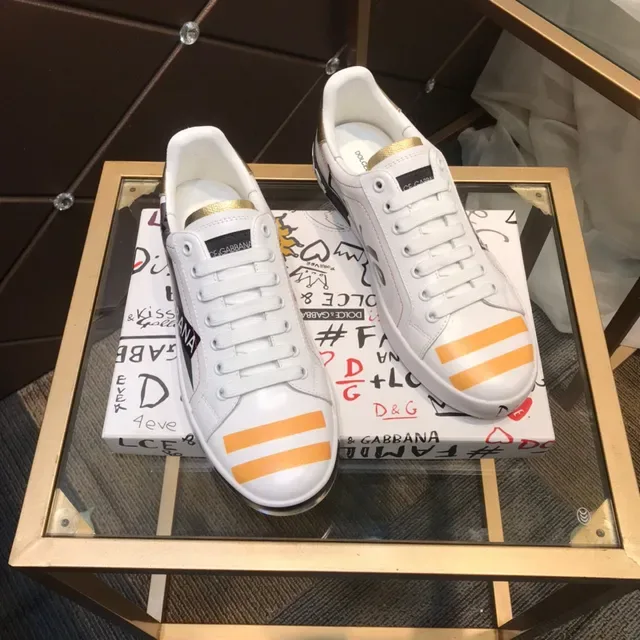 Dolce & Gabbana Portofino White Orange Low-Top Leather Upper Lifestyle Sneakers 7