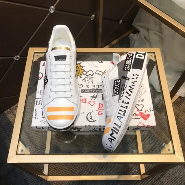 Dolce & Gabbana Portofino White Orange Low-Top Leather Upper Lifestyle Sneakers 8