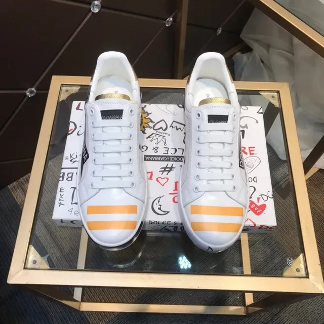 Dolce & Gabbana Portofino White Orange Low-Top Leather Upper Lifestyle Sneakers 9