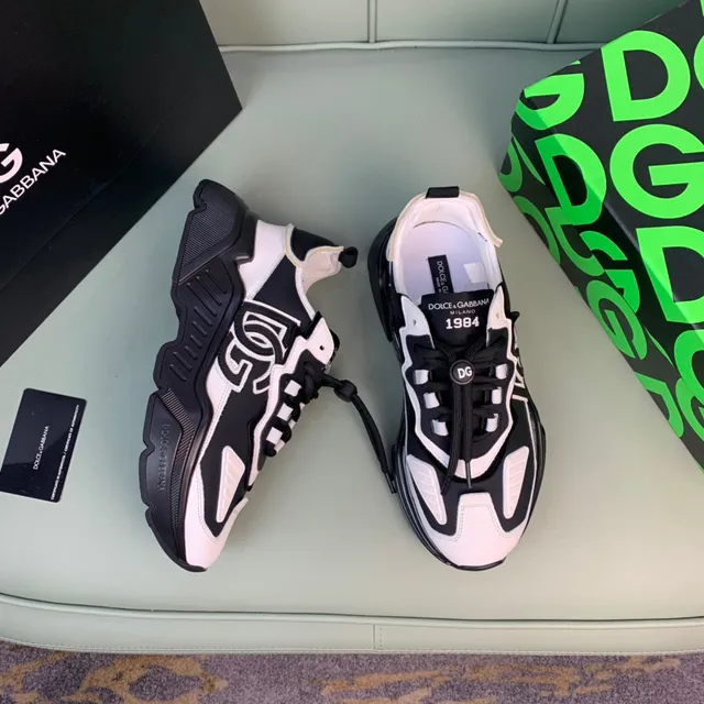 Dolce & Gabbana Track Trainer أحذية رياضية سوداء وبيضاء سميكة 5