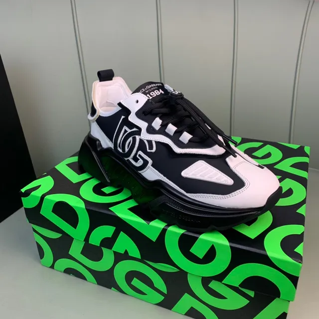 Dolce & Gabbana Track Trainer أحذية رياضية سوداء وبيضاء سميكة 7