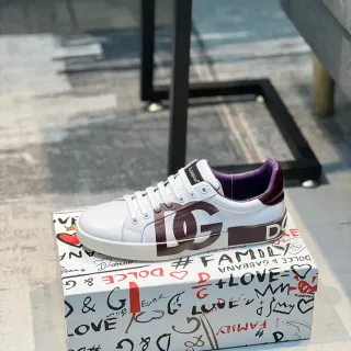 Dolce & Gabbana White and Purple DG Logo Lifestyle Sneakers
