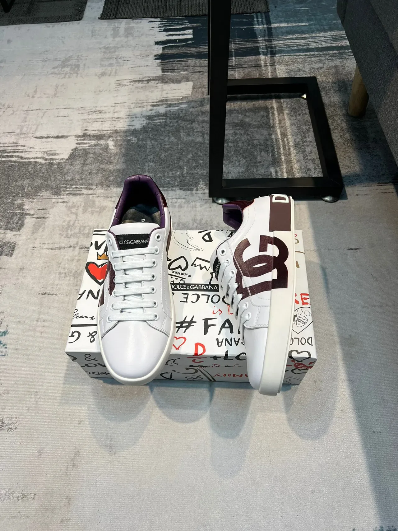 Dolce & Gabbana White and Purple DG Logo Lifestyle Sneakers 3
