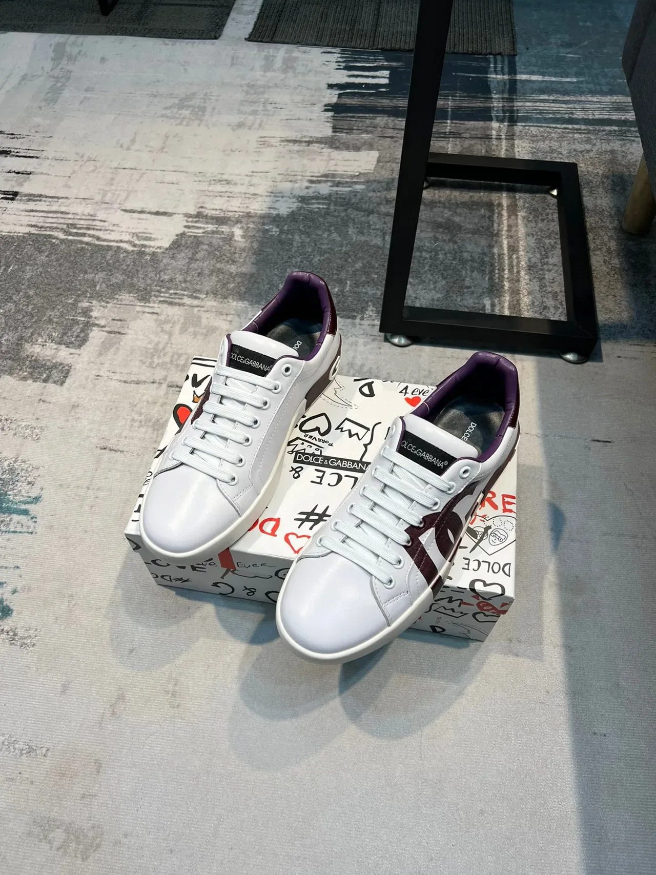 Dolce & Gabbana White and Purple DG Logo Lifestyle Sneakers 5