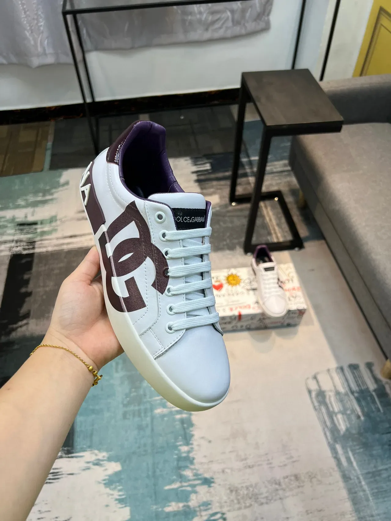 Dolce & Gabbana White and Purple DG Logo Lifestyle Sneakers 6