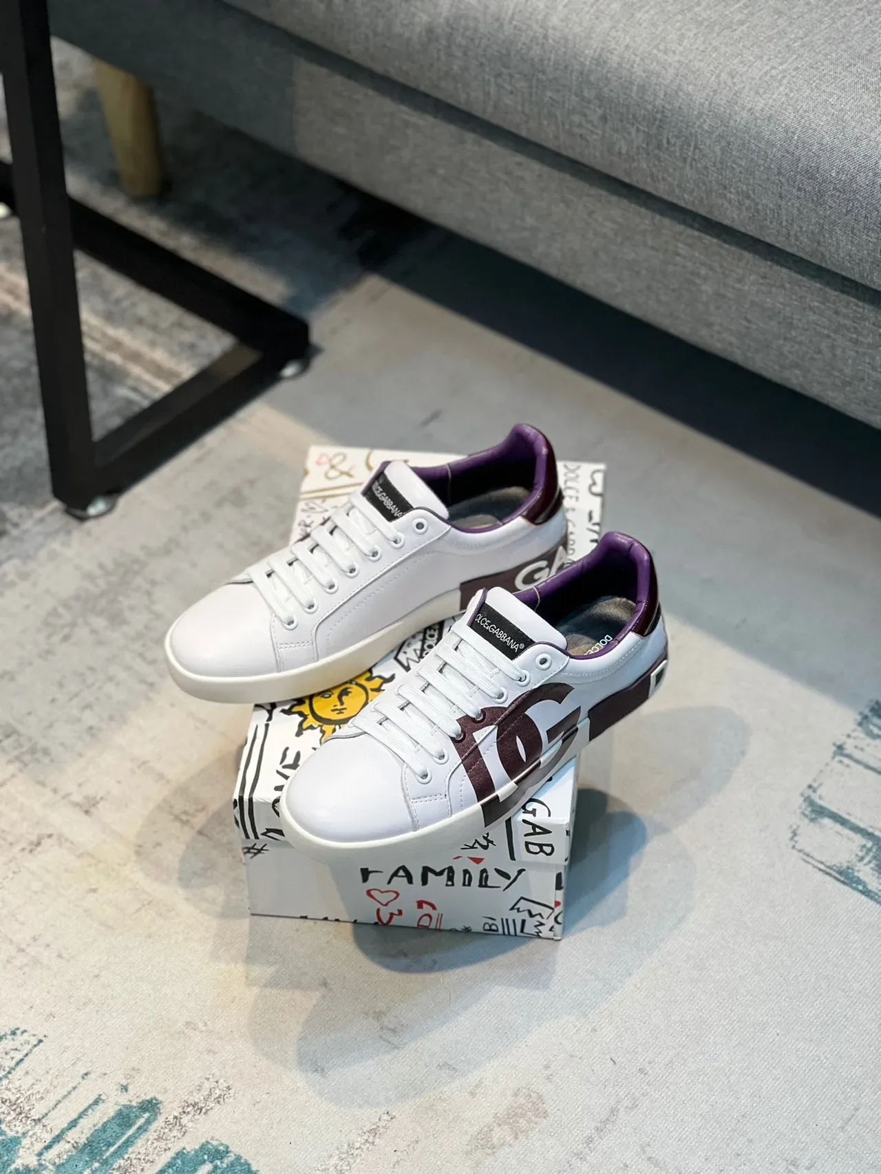 Dolce & Gabbana White and Purple DG Logo Lifestyle Sneakers 8