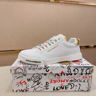 Dolce & Gabbana White Gold Leather Hardware Lifestyle Sneakers