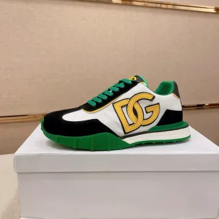 Dolce & Gabbana White Green Embroidered DG Logo Color-Blocked Upper Lifestyle Sneakers